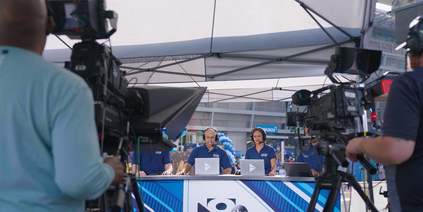On set for a live broadcast